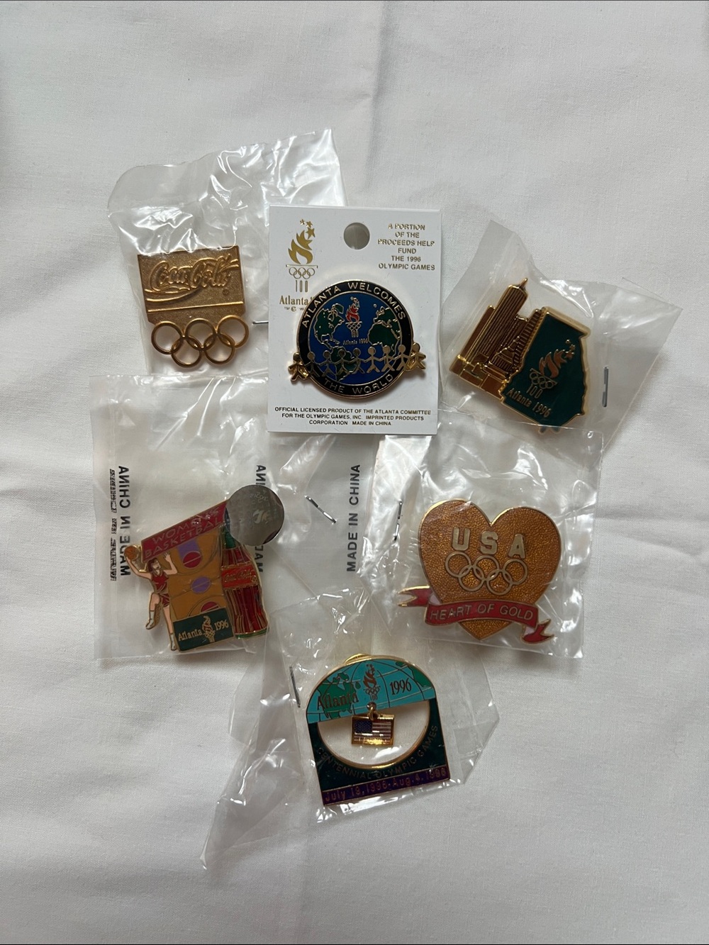 Vintage 1996 Olympic Game Pins Coca-Cola and USA NWT